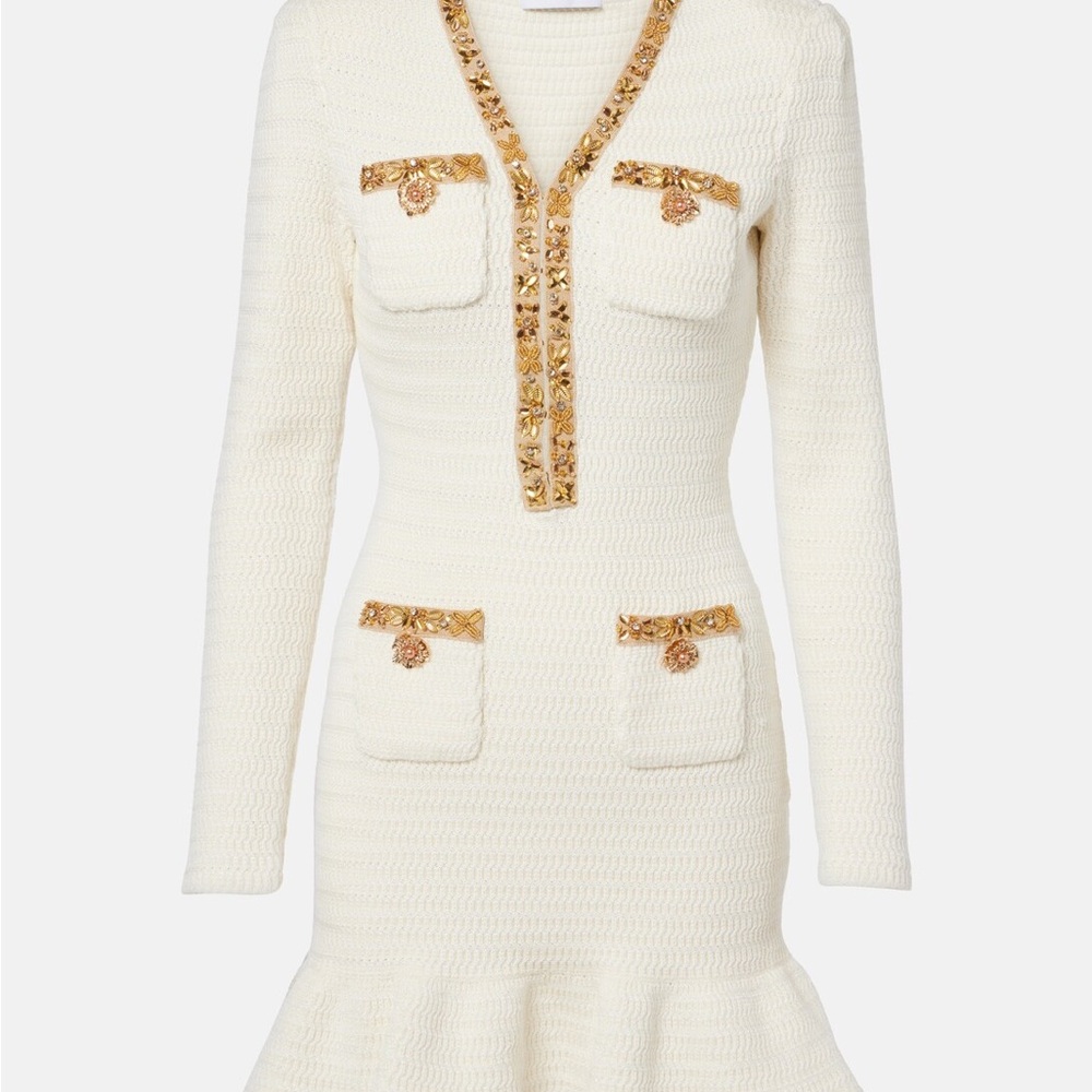 Self-portrait CREAM LUREX KNIT MINI DRESS